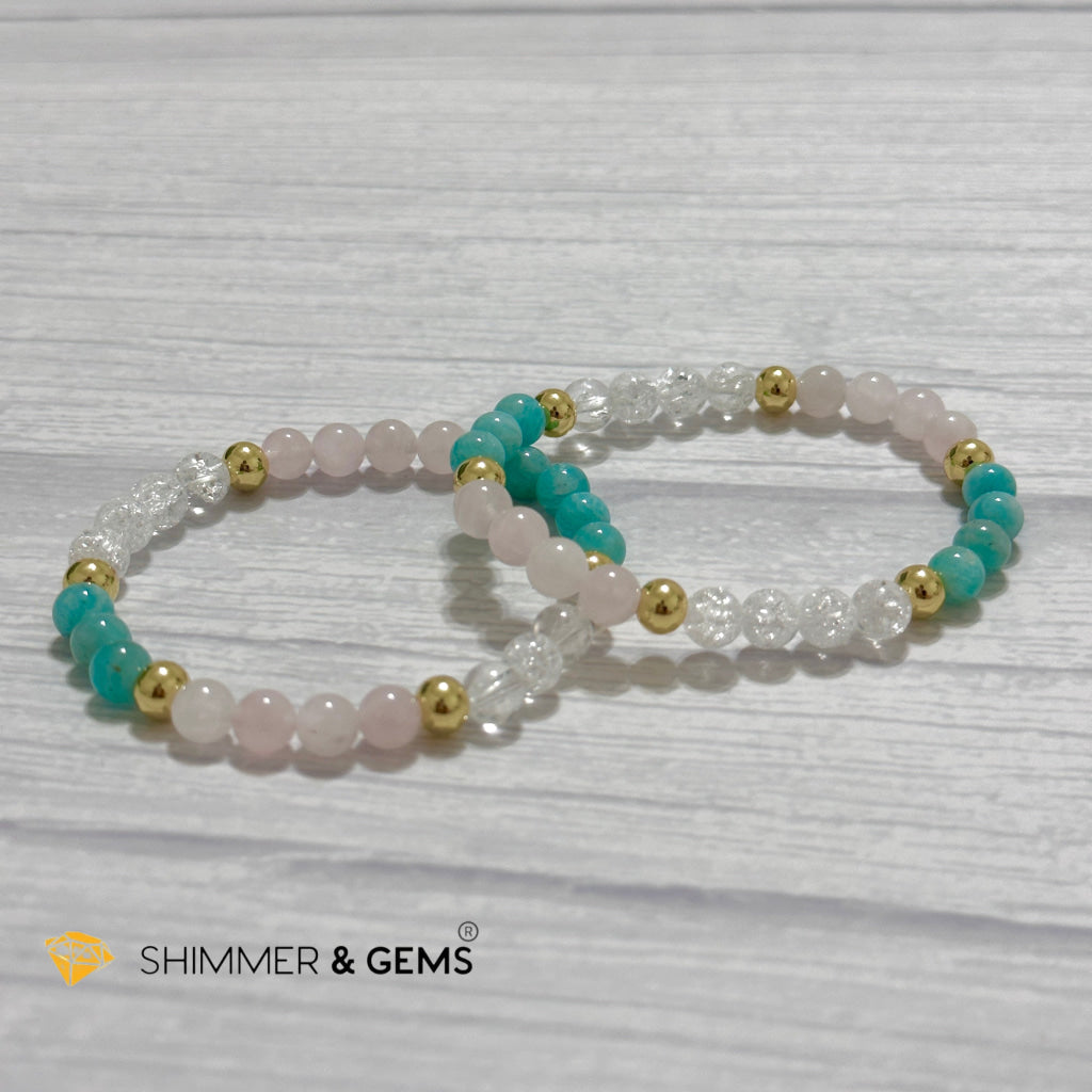 Emotional Healing Remedy Bracelet (Amazonite, Rose Quartz Madagascar, Crackle Quartz 6mm +14k gold filled)