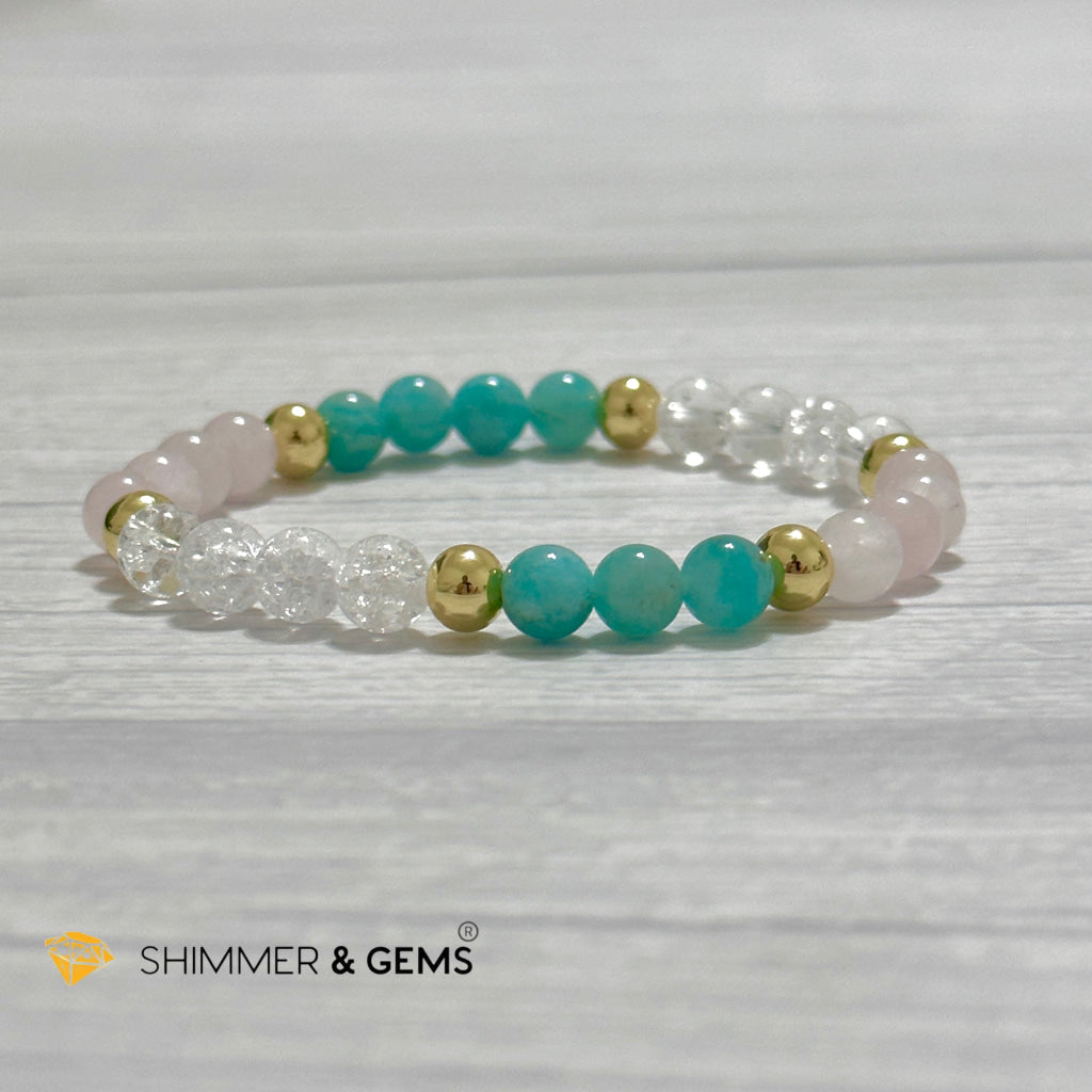 Emotional Healing Remedy Bracelet (Amazonite, Rose Quartz Madagascar, Crackle Quartz 6mm +14k gold filled)