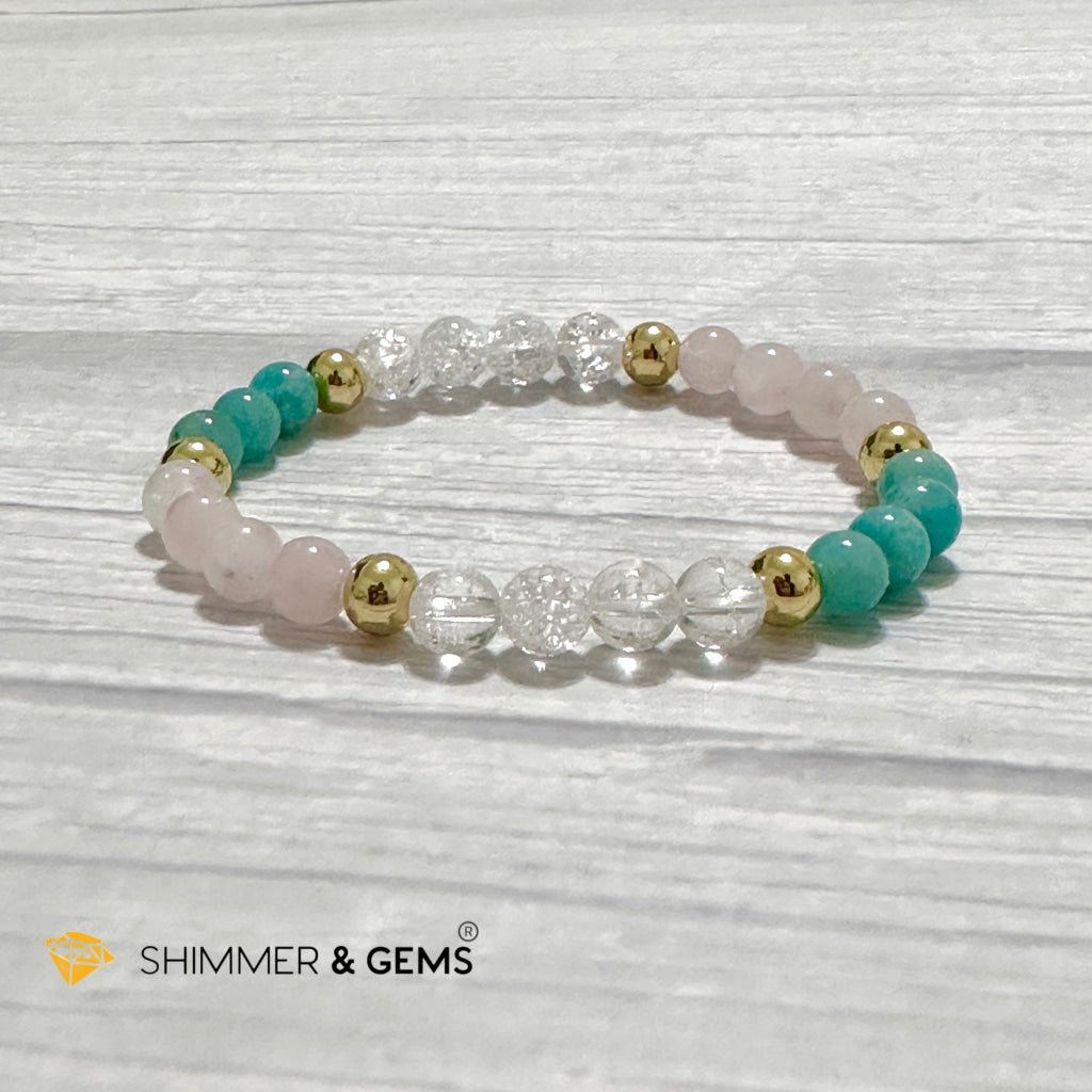 Emotional Healing Remedy Bracelet (Amazonite, Rose Quartz Madagascar, Crackle Quartz 6mm +14k gold filled)