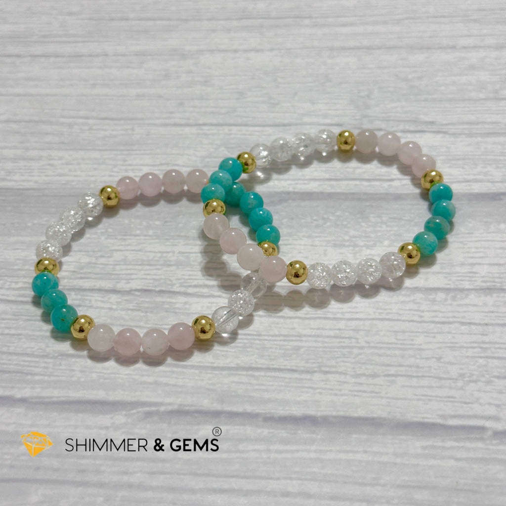 Emotional Healing Remedy Bracelet (Amazonite, Rose Quartz Madagascar, Crackle Quartz 6mm +14k gold filled)