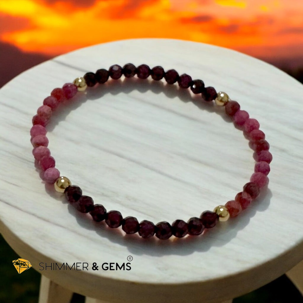 Energy Revive Bracelet (Rhodonite and Garnet 4mm Faceted with Stainless Steel Beads)