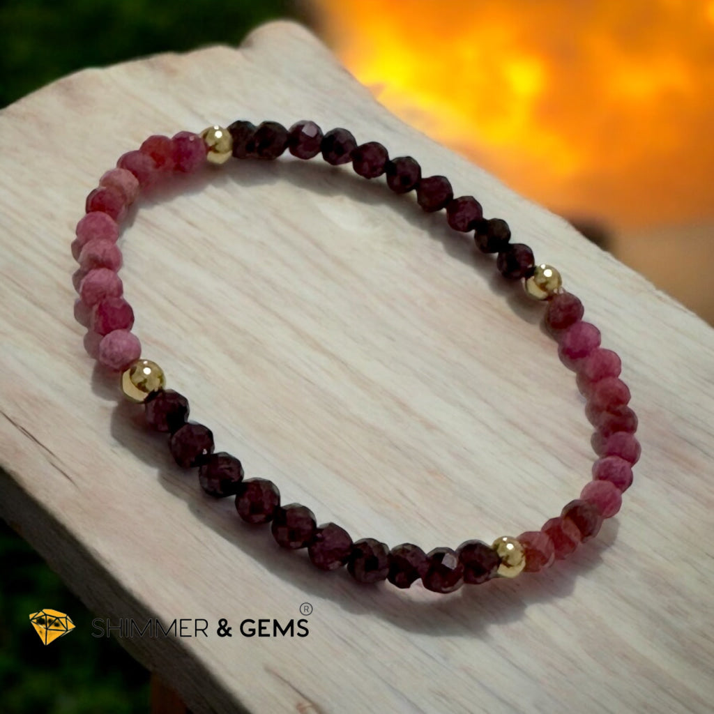 Energy Revive Bracelet (Rhodonite and Garnet 4mm Faceted with Stainless Steel Beads)