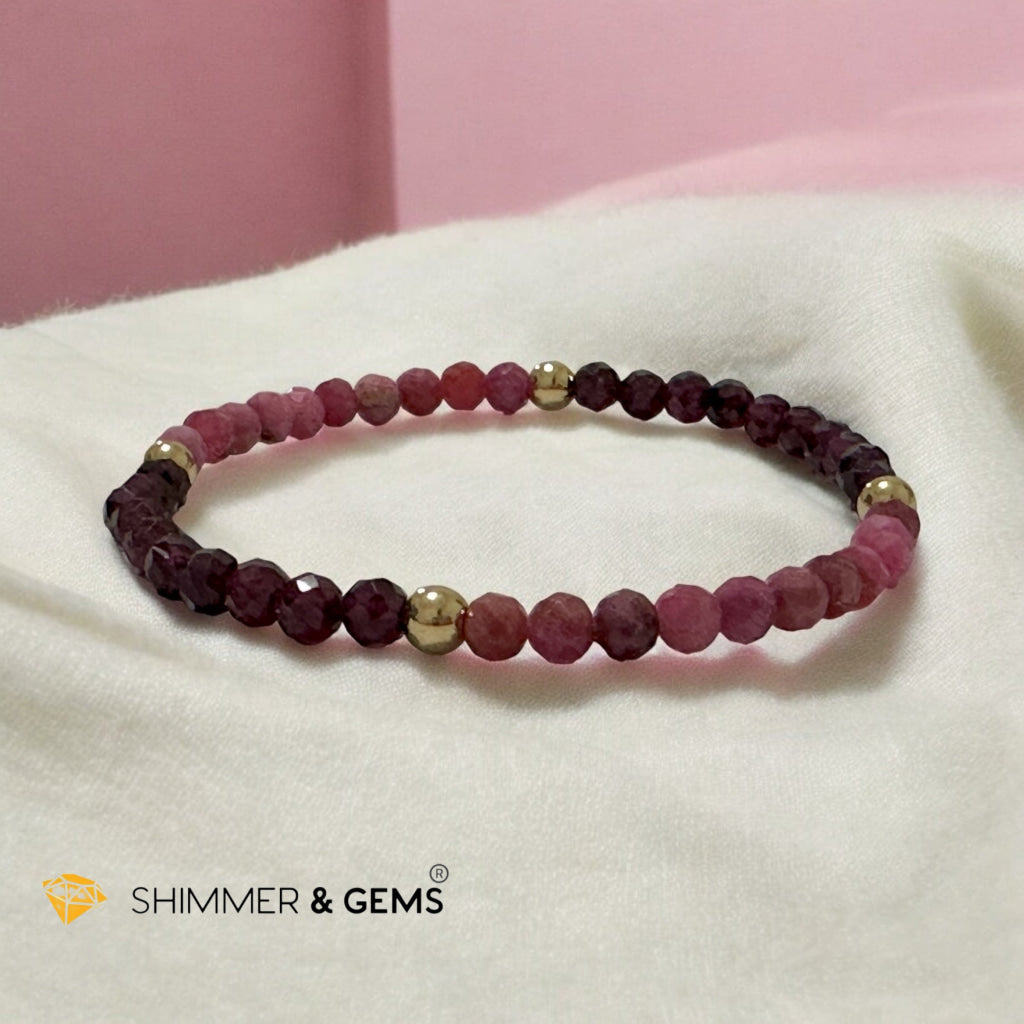 Energy Revive Bracelet (Rhodonite and Garnet 4mm Faceted with Stainless Steel Beads)