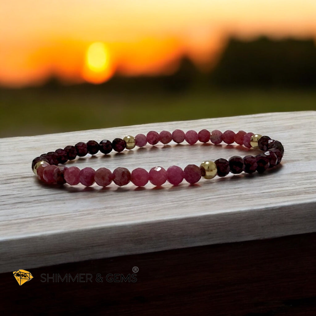 Energy Revive Bracelet (Rhodonite and Garnet 4mm Faceted with Stainless Steel Beads)