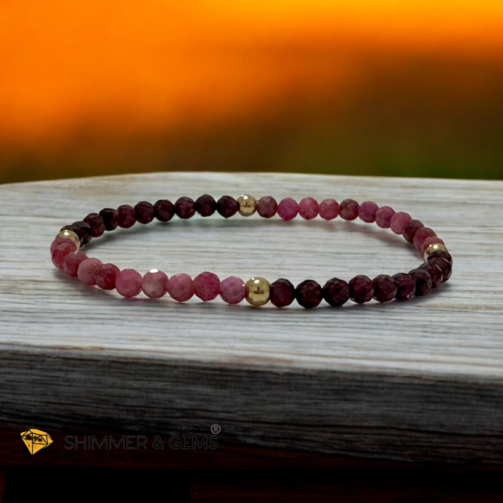 Energy Revive Bracelet (Rhodonite and Garnet 4mm Faceted with Stainless Steel Beads)