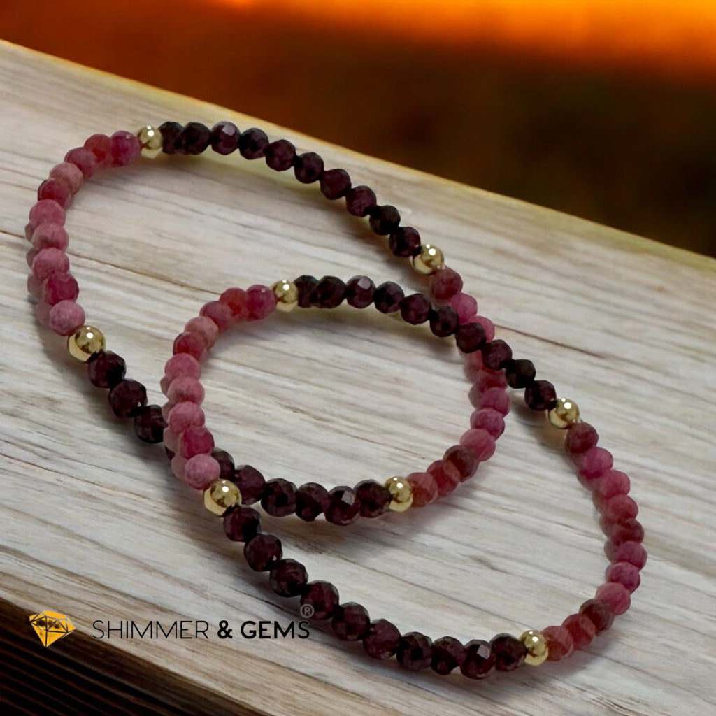 Energy Revive Bracelet (Rhodonite and Garnet 4mm Faceted with Stainless Steel Beads)