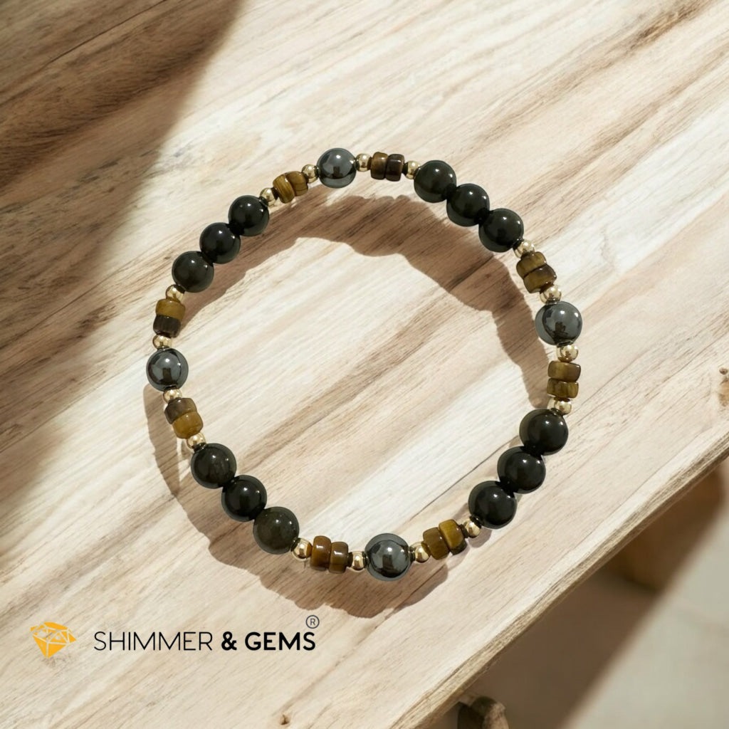 Energy Shield Bracelet (Tiger’s Eye, Golden Sheen Obsidian, Hematite) Fortress Frequency- Deflect, Ground, Protect (Light-coded & activated)