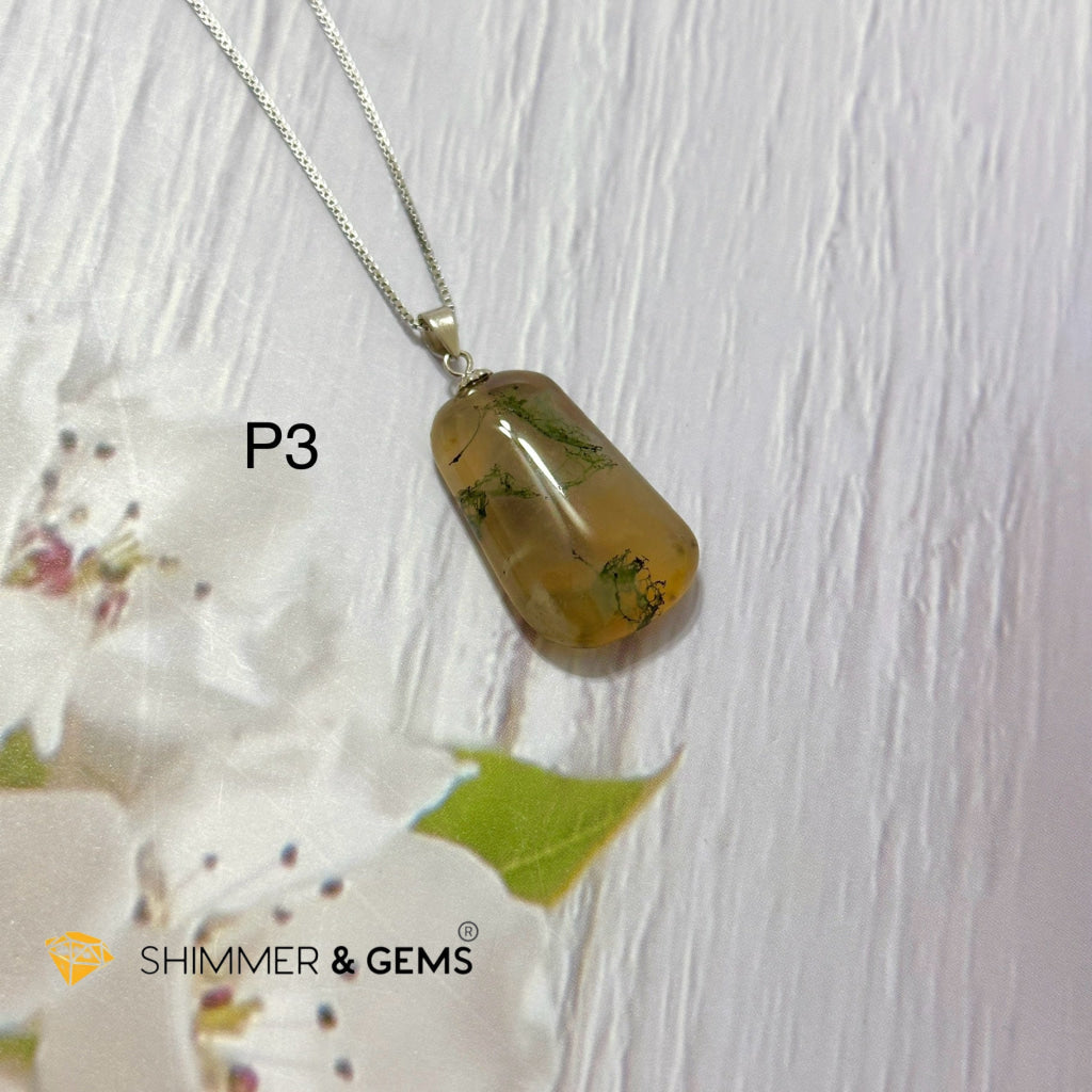 Enhydro Moss Agate Pendant 925 Silver (Rare!)