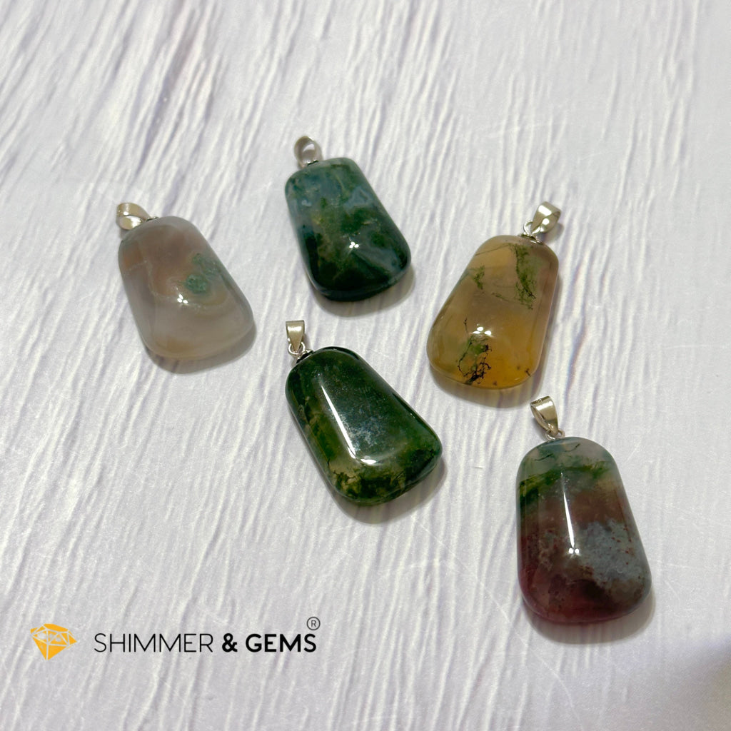 Enhydro Moss Agate Pendant 925 Silver (Rare!)
