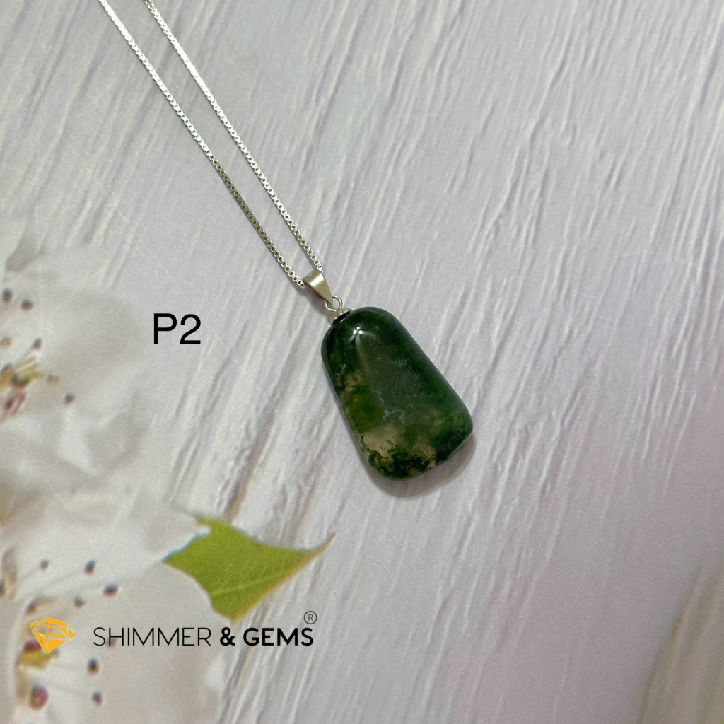 Enhydro Moss Agate Pendant 925 Silver (Rare!)