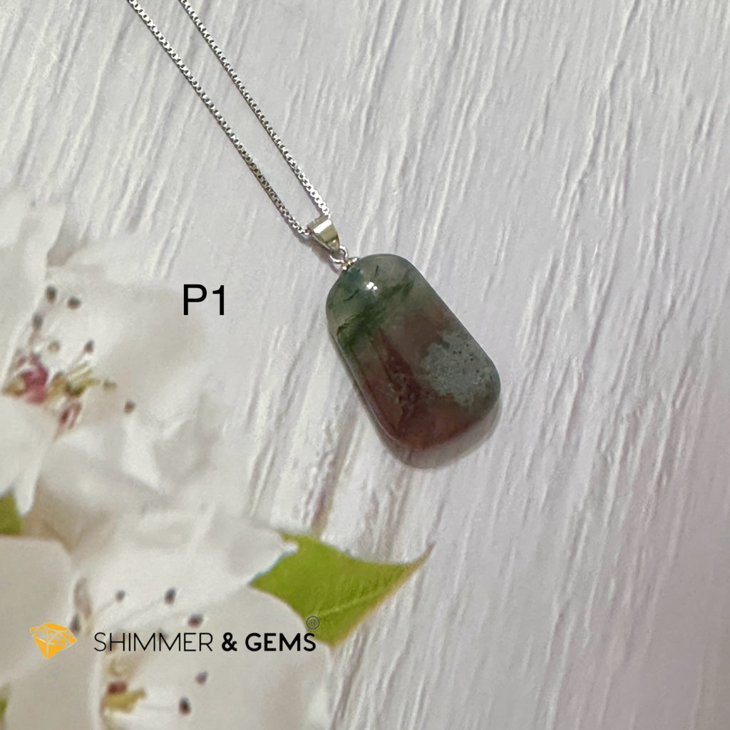 Enhydro Moss Agate Pendant 925 Silver (Rare!)