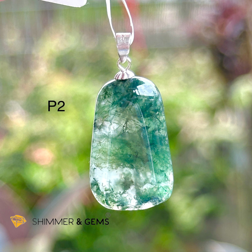 Enhydro Moss Agate Pendant 925 Silver (Rare!)