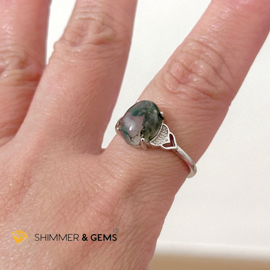 Enhydro Moss Agate Ring 925 Silver (Rare!)