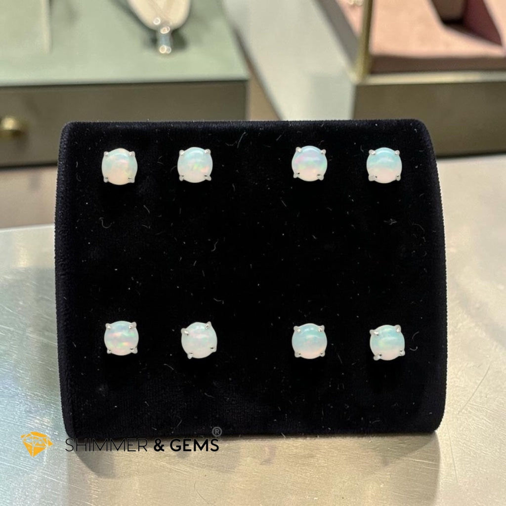 Ethiopian Opal 5mm Round 925 Silver Earrings AAAAA