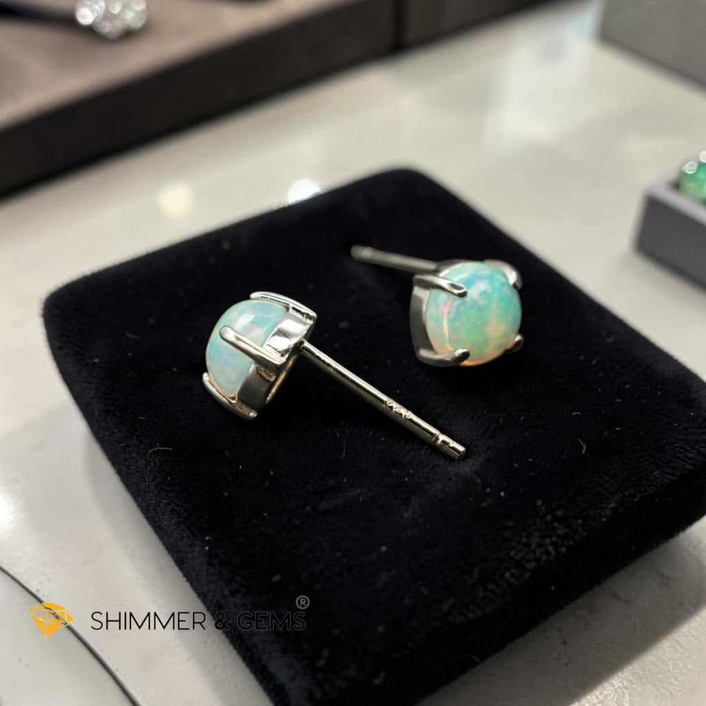 Ethiopian Opal 5mm Round 925 Silver Earrings AAAAA