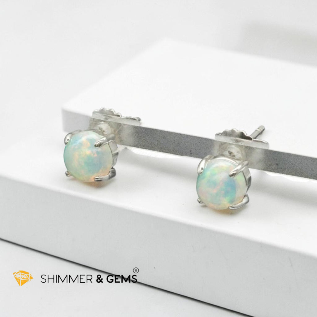 Ethiopian Opal 5mm Round 925 Silver Earrings AAAAA