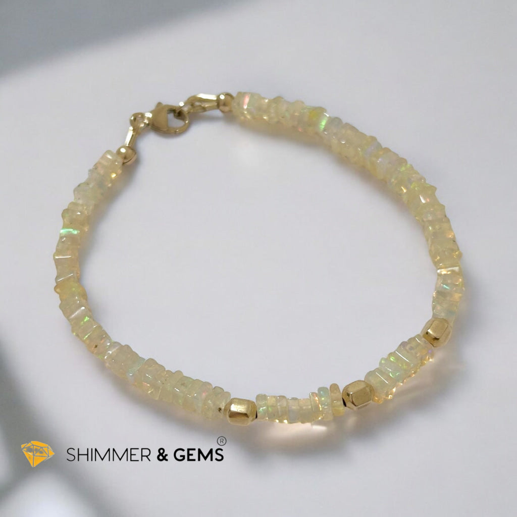 Ethiopian Opal Rondelle 3x4mm Bracelet with Gold-Filled Clasp and Beads (AAA Grade)