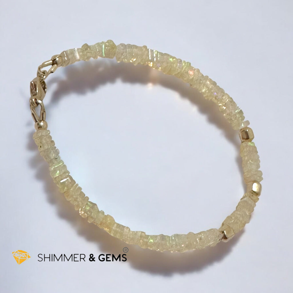 Ethiopian Opal Rondelle 3x4mm Bracelet with Gold-Filled Clasp and Beads (AAA Grade)