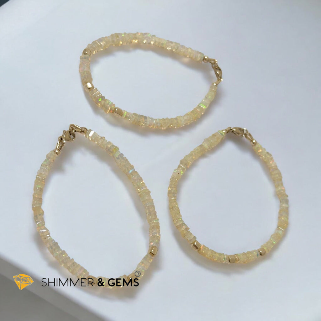 Ethiopian Opal Rondelle 3x4mm Bracelet with Gold-Filled Clasp and Beads (AAA Grade) Premium