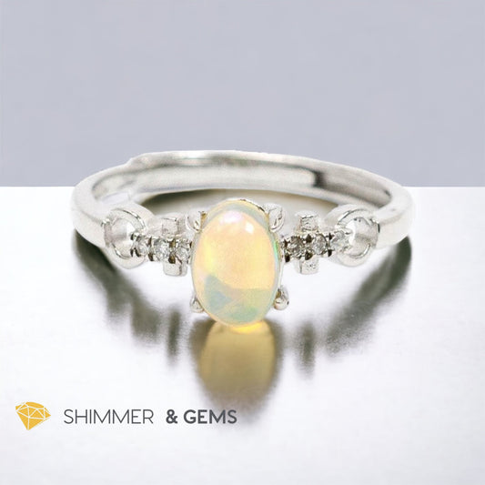 Ethiopian Opal Solitaire 925 Silver Ring (AAA)