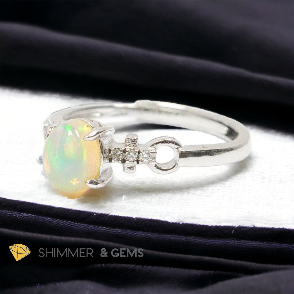 Ethiopian Opal Solitaire 925 Silver Ring (AAA)