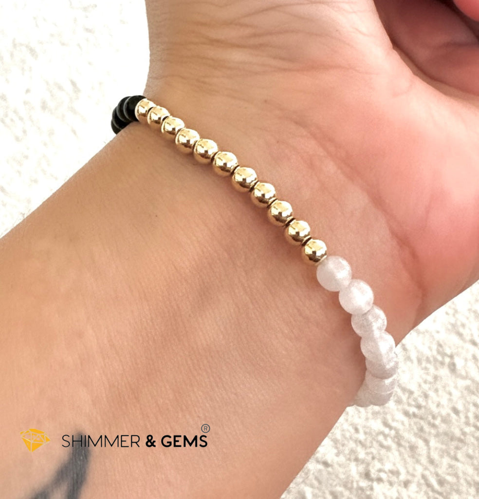 Evil Eye Lapis Lazuli, Onyx, Selenite & 14k Gold filled Bracelet (4mm)