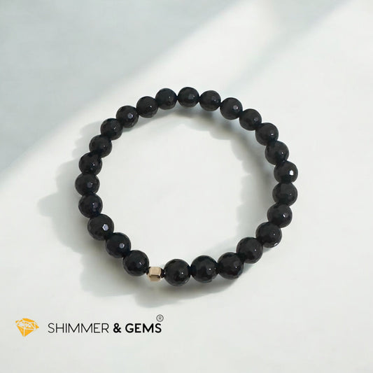 Faceted Black Tourmaline 8mm Bracelet with 14k Gold Filled (Protection)