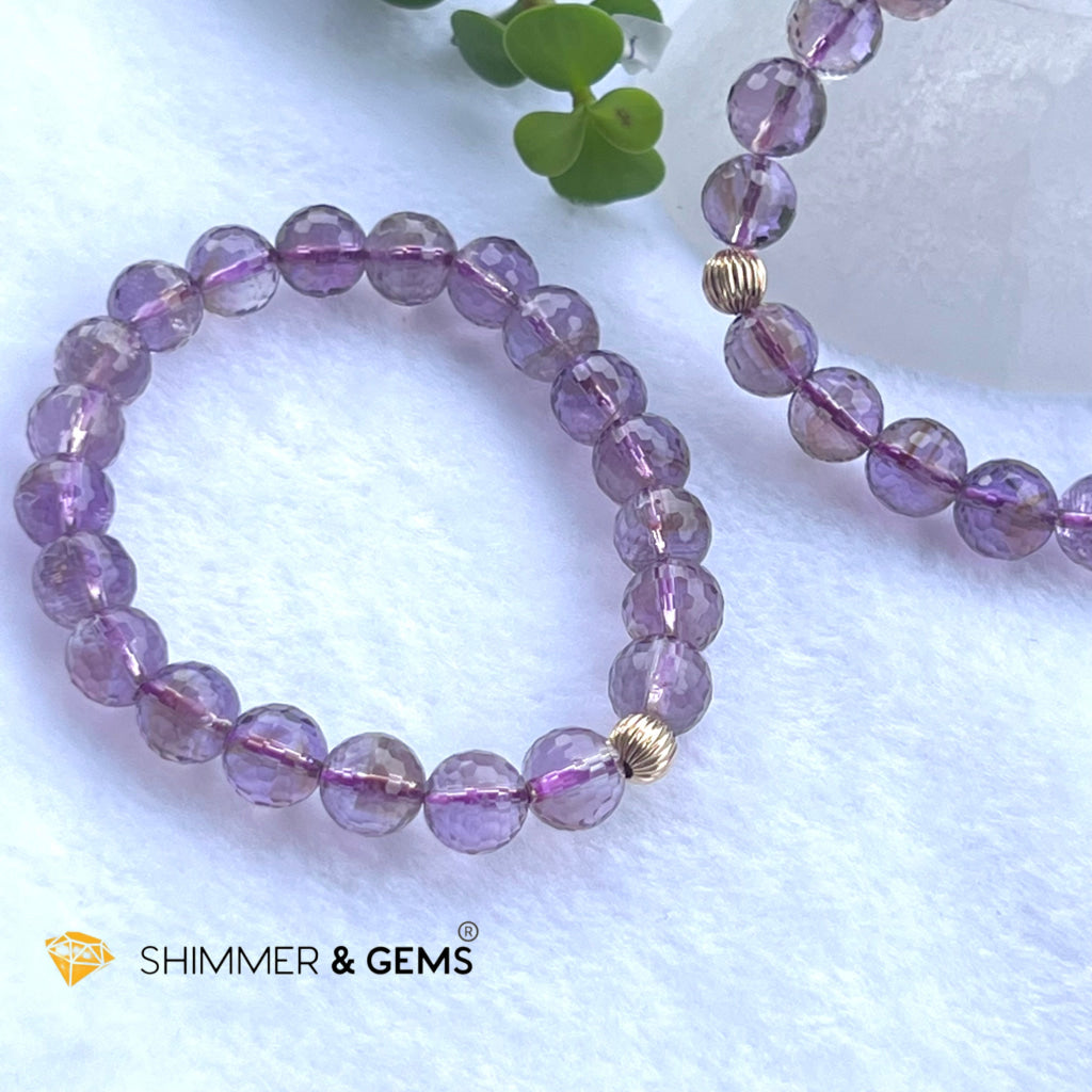 Faceted Lavender Amethyst 9Mm Healing Bracelet With 14K Gold Filled Bead (Aaa Grade)