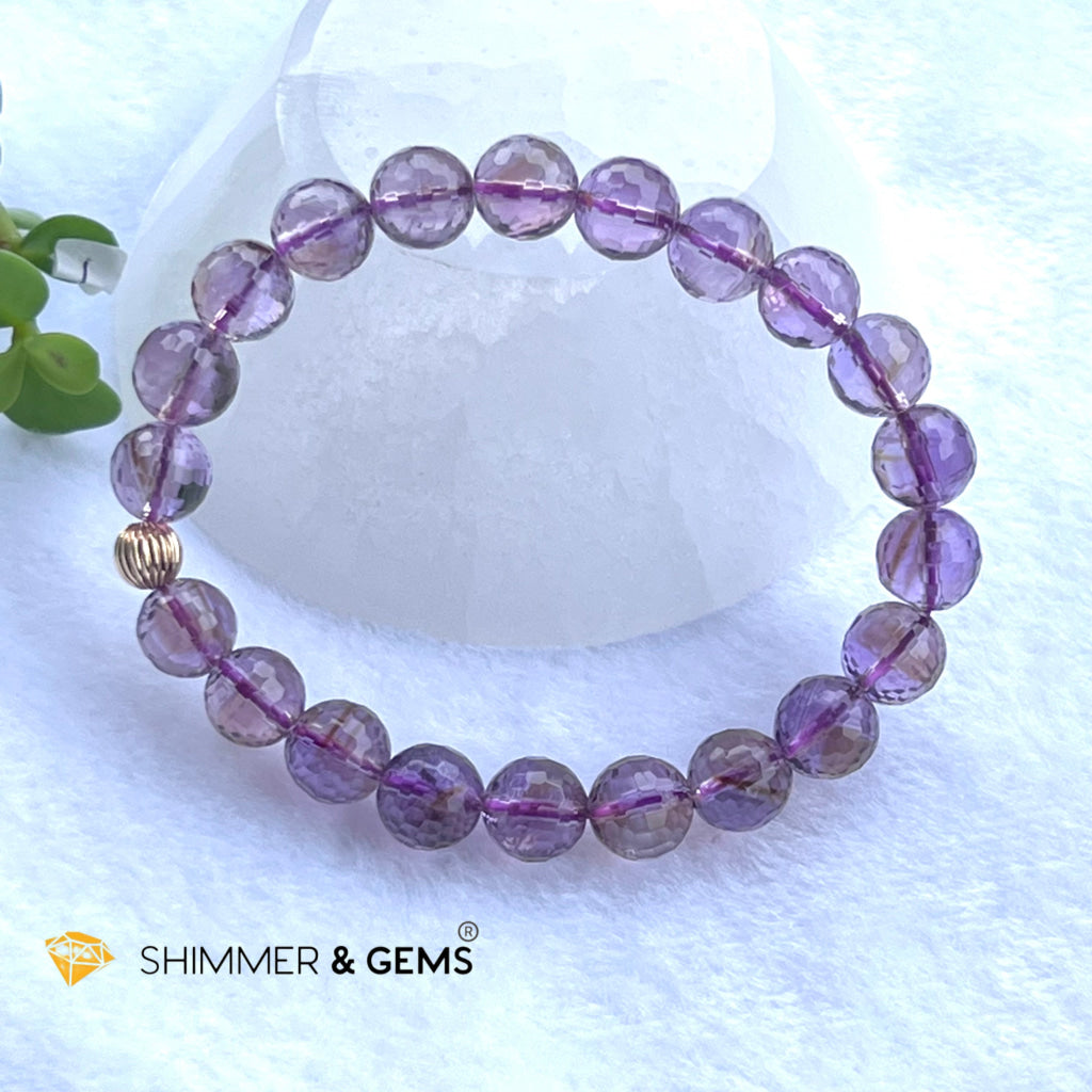 Faceted Lavender Amethyst 9Mm Healing Bracelet With 14K Gold Filled Bead (Aaa Grade)