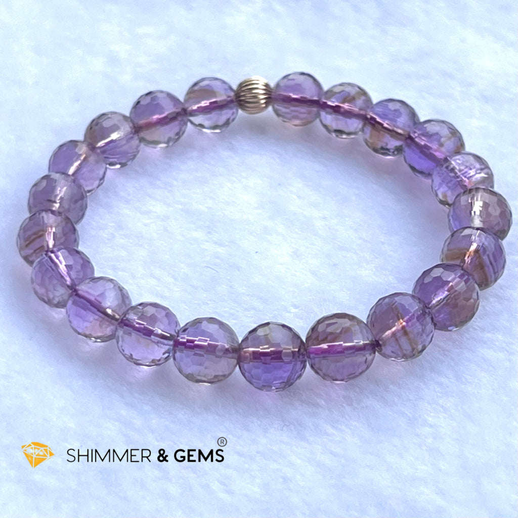 Faceted Lavender Amethyst 9Mm Healing Bracelet With 14K Gold Filled Bead (Aaa Grade)