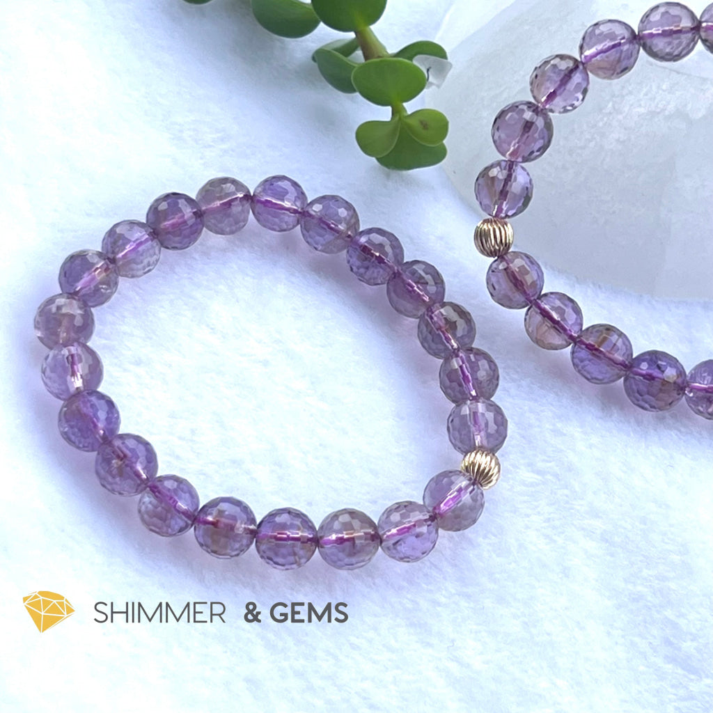 Faceted Lavender Amethyst 9Mm Healing Bracelet With 14K Gold Filled Bead (Aaa Grade)