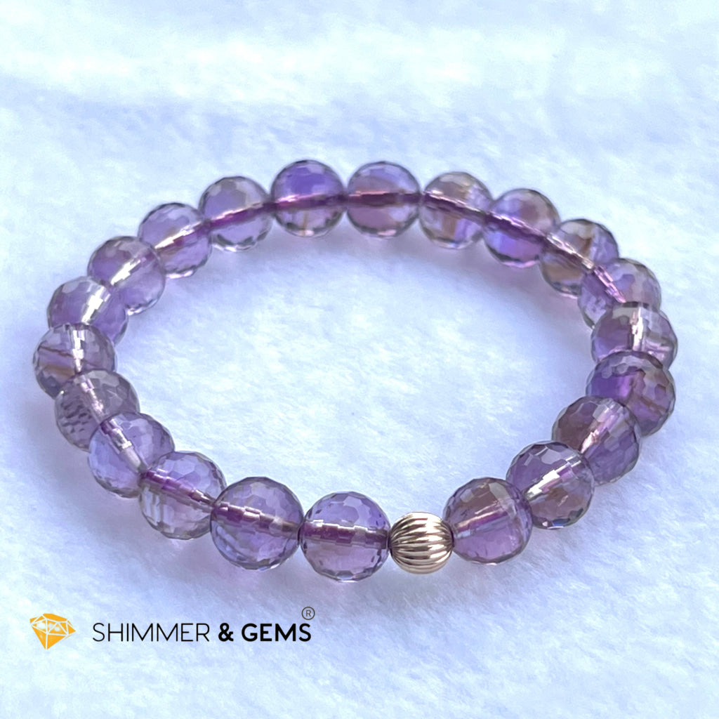 Faceted Lavender Amethyst 9Mm Healing Bracelet With 14K Gold Filled Bead (Aaa Grade)