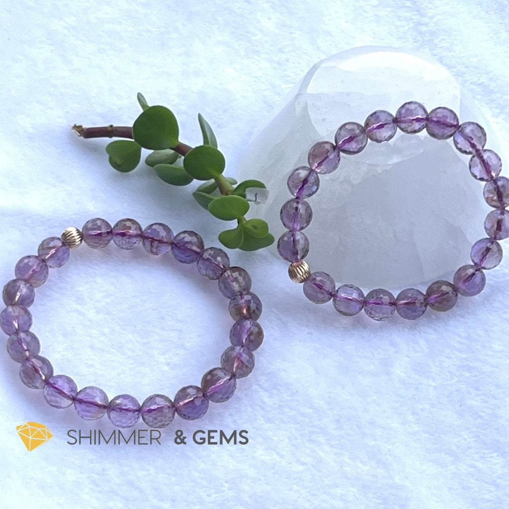 Faceted Lavender Amethyst 9Mm Healing Bracelet With 14K Gold Filled Bead (Aaa Grade)