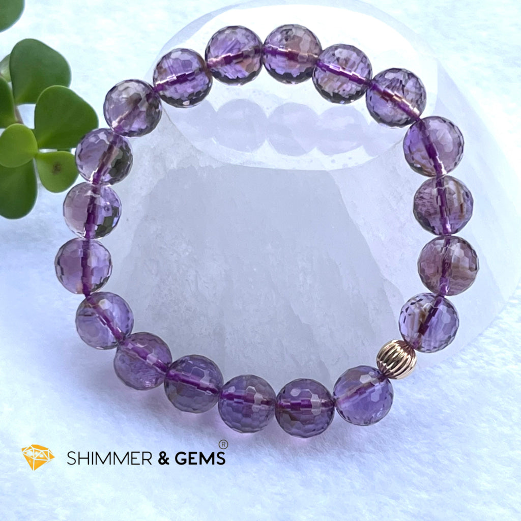 Faceted Lavender Amethyst 9Mm Healing Bracelet With 14K Gold Filled Bead (Aaa Grade)