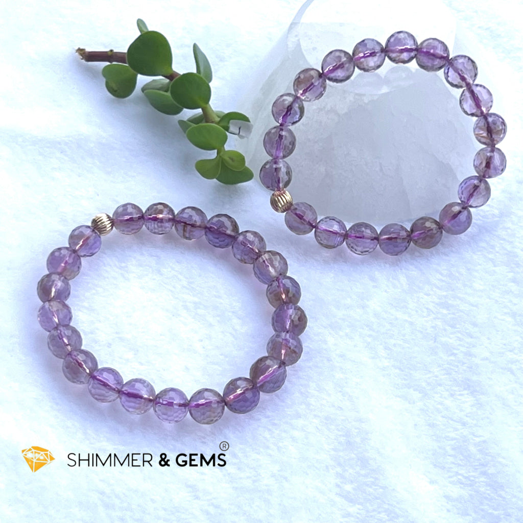 Faceted Lavender Amethyst 9Mm Healing Bracelet With 14K Gold Filled Bead (Aaa Grade)