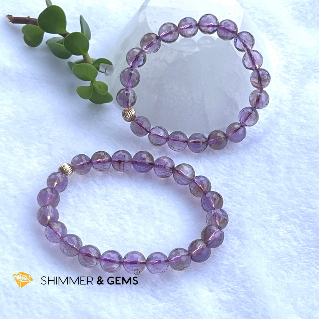 Faceted Lavender Amethyst 9Mm Healing Bracelet With 14K Gold Filled Bead (Aaa Grade)