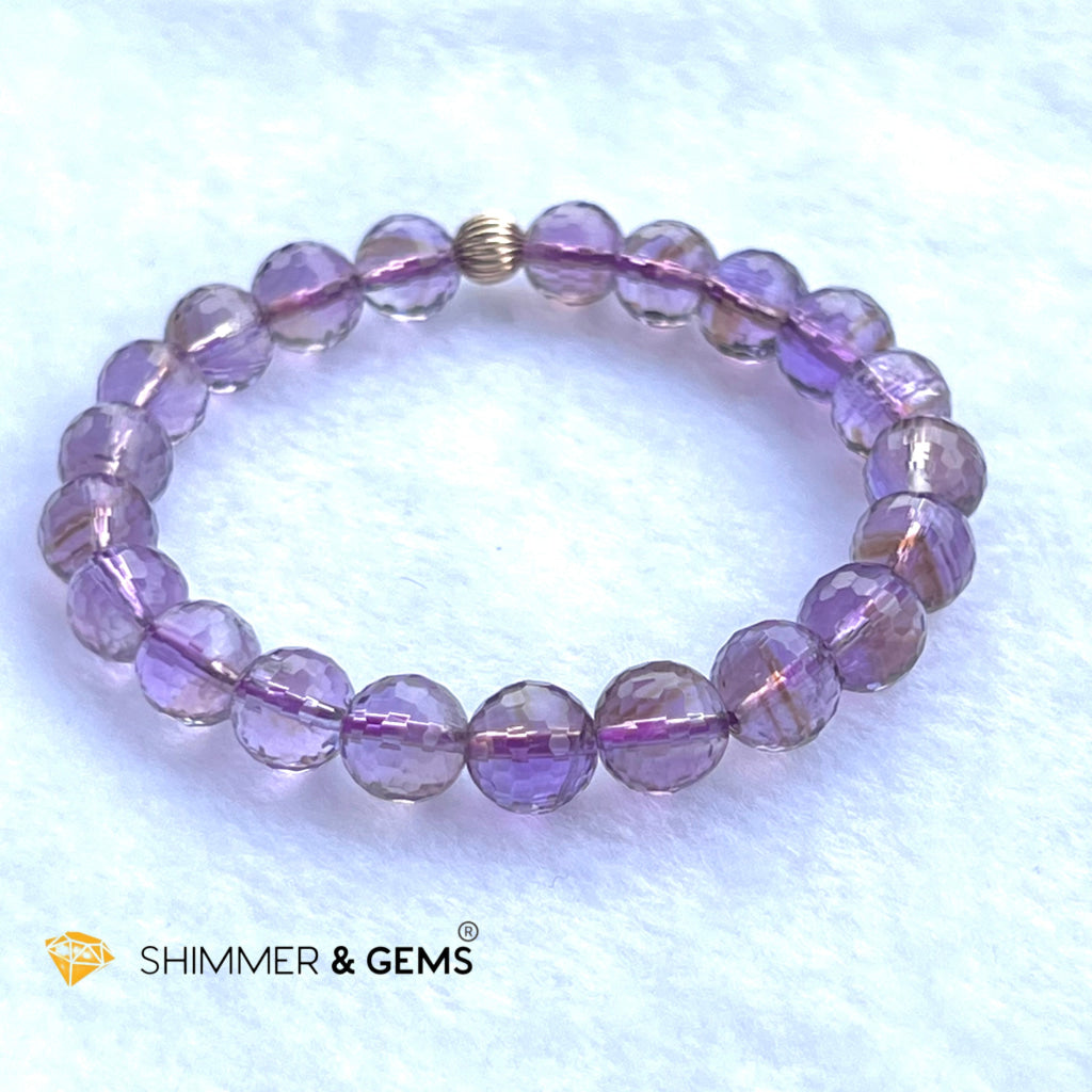 Faceted Lavender Amethyst 9Mm Healing Bracelet With 14K Gold Filled Bead (Aaa Grade)