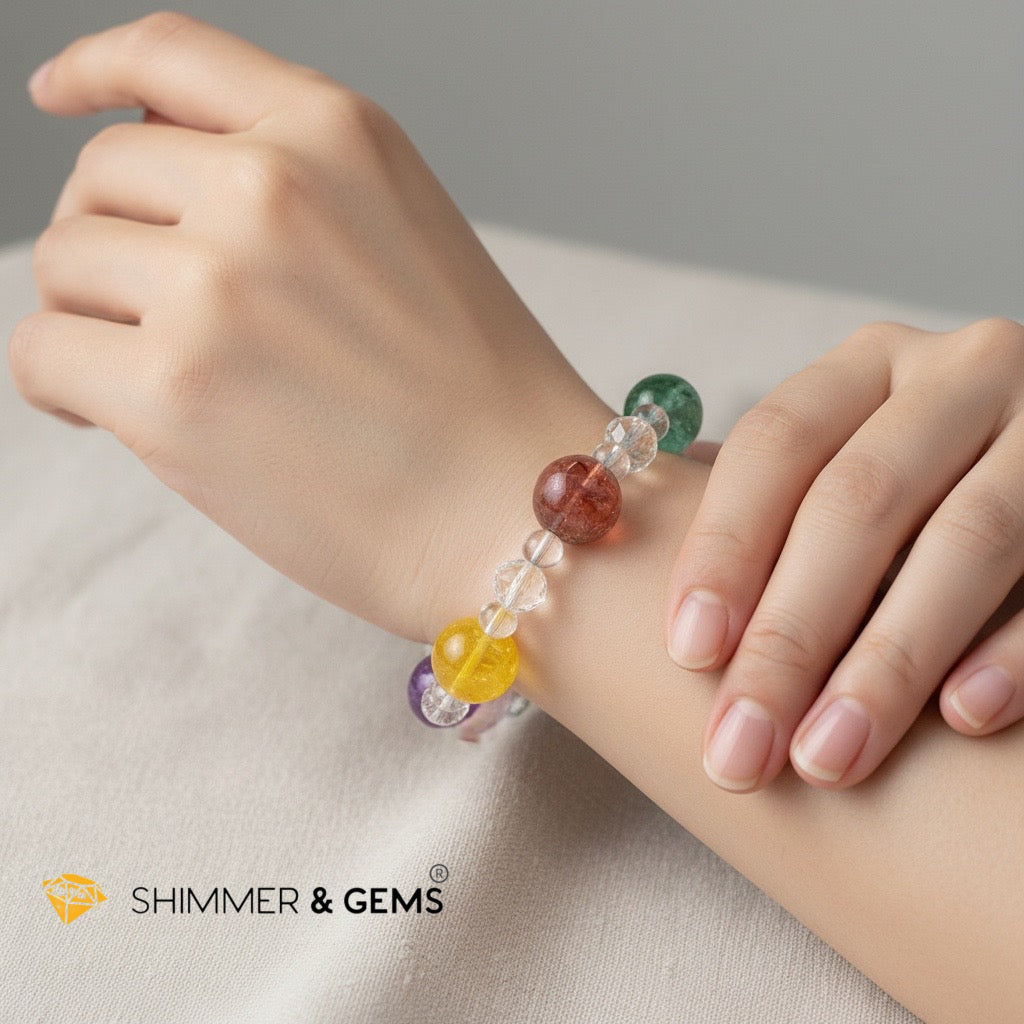 Feel Good Bracelet (Green & Yellow Fluorite, Kunzite, Tangerine & Clear Quartz, Amethyst)