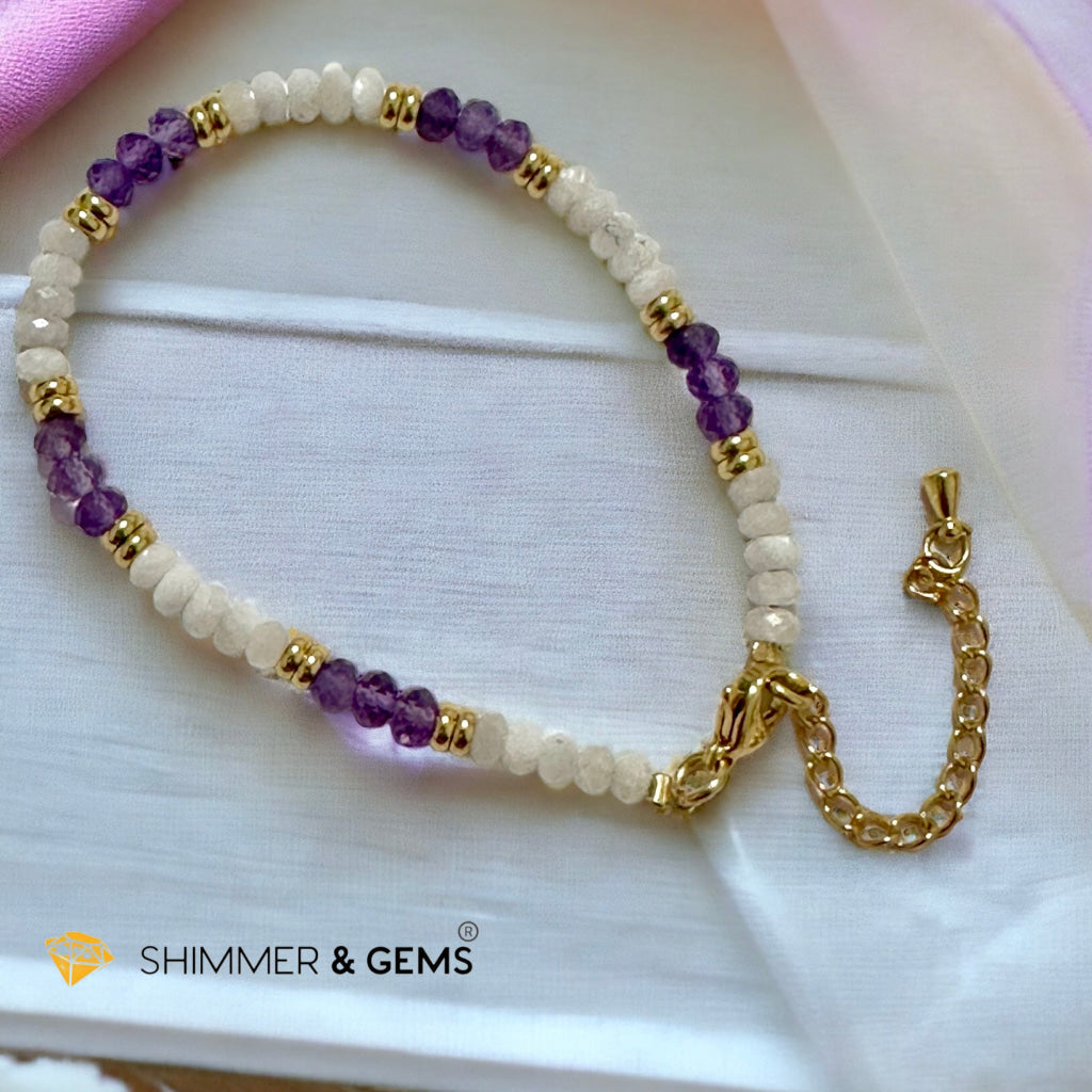 Feminine Energy Bracelet (Amethyst & Moonstone 4mm Rondelle)with stainless steel chain