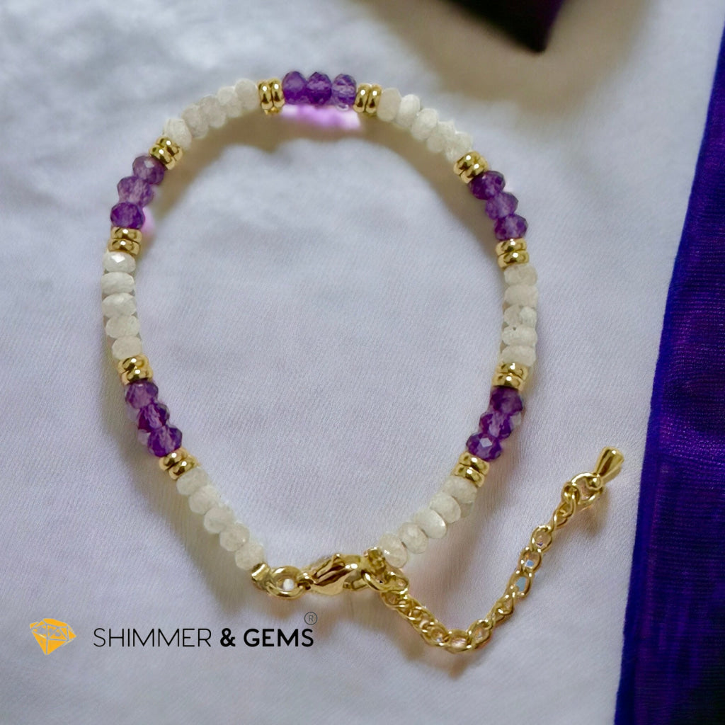 Feminine Energy Bracelet (Amethyst & Moonstone 4mm Rondelle)with stainless steel chain