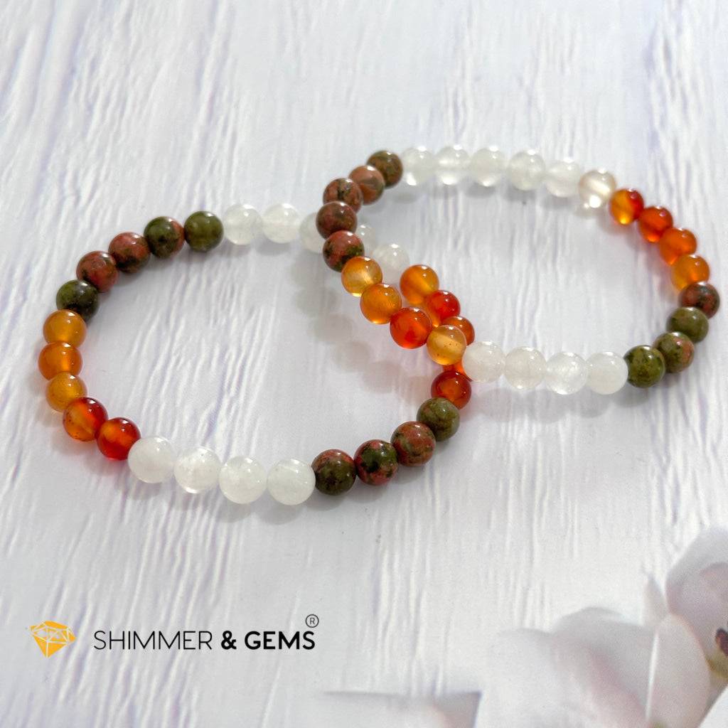 Fertility & Growth Remedy Bracelet (Moonstone, Unakite, Carnelian 6mm)