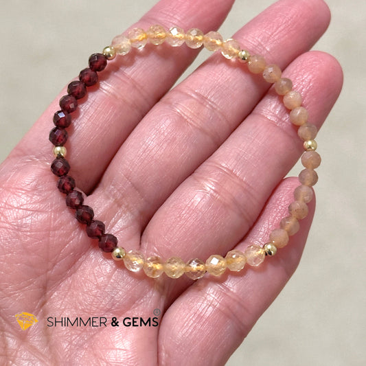 Financial Recovery Bracelet (Citrine, Garnet & Sunstone 4mm Faceted) with 14k gold filled beads