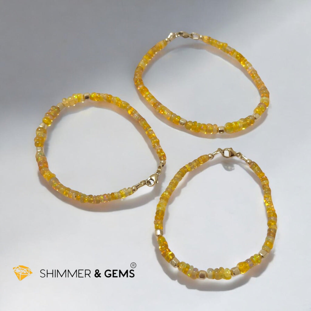 Fire Welo Ethiopian Opal Rondelle 3x5mm Bracelet with 14k Gold-Filled Clasp and Beads (AAA Grade)Premium