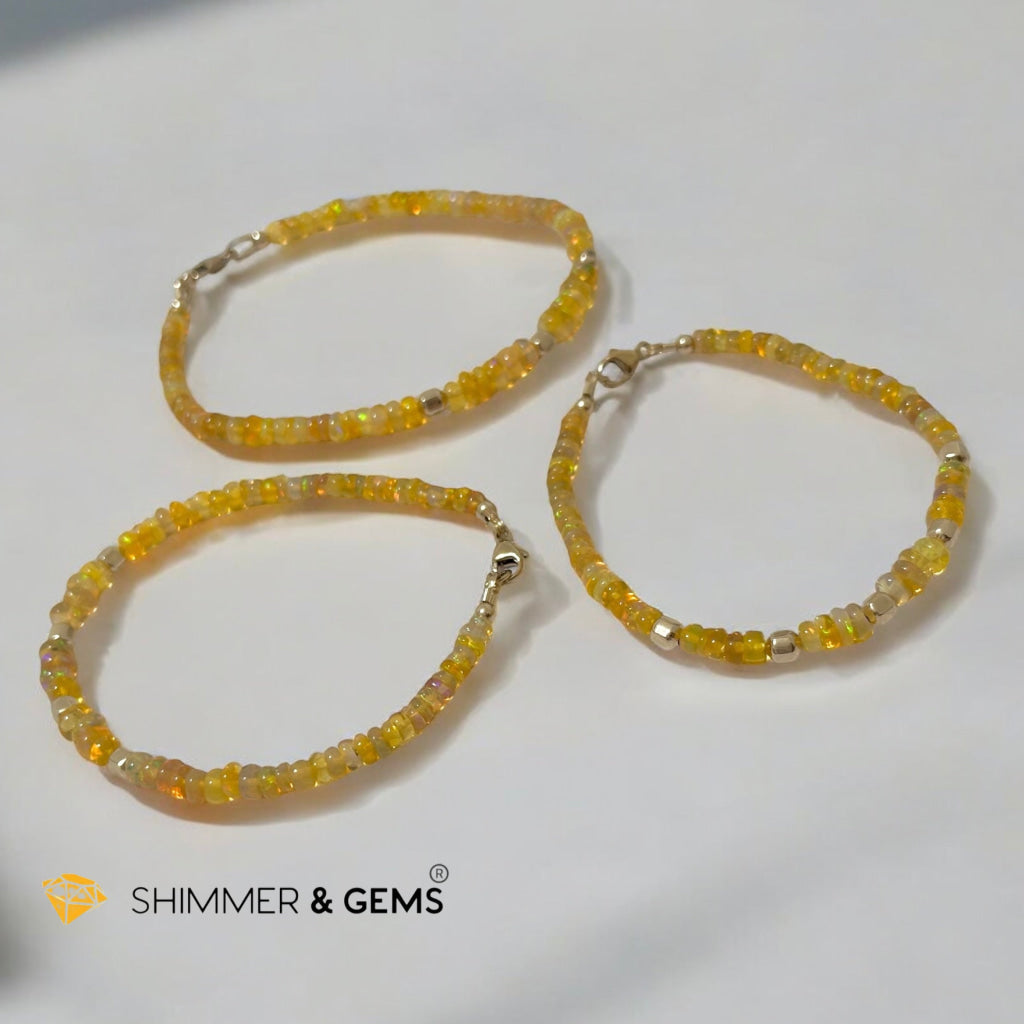 Fire Welo Ethiopian Opal Rondelle 3x5mm Bracelet with 14k Gold-Filled Clasp and Beads (AAA Grade)Premium