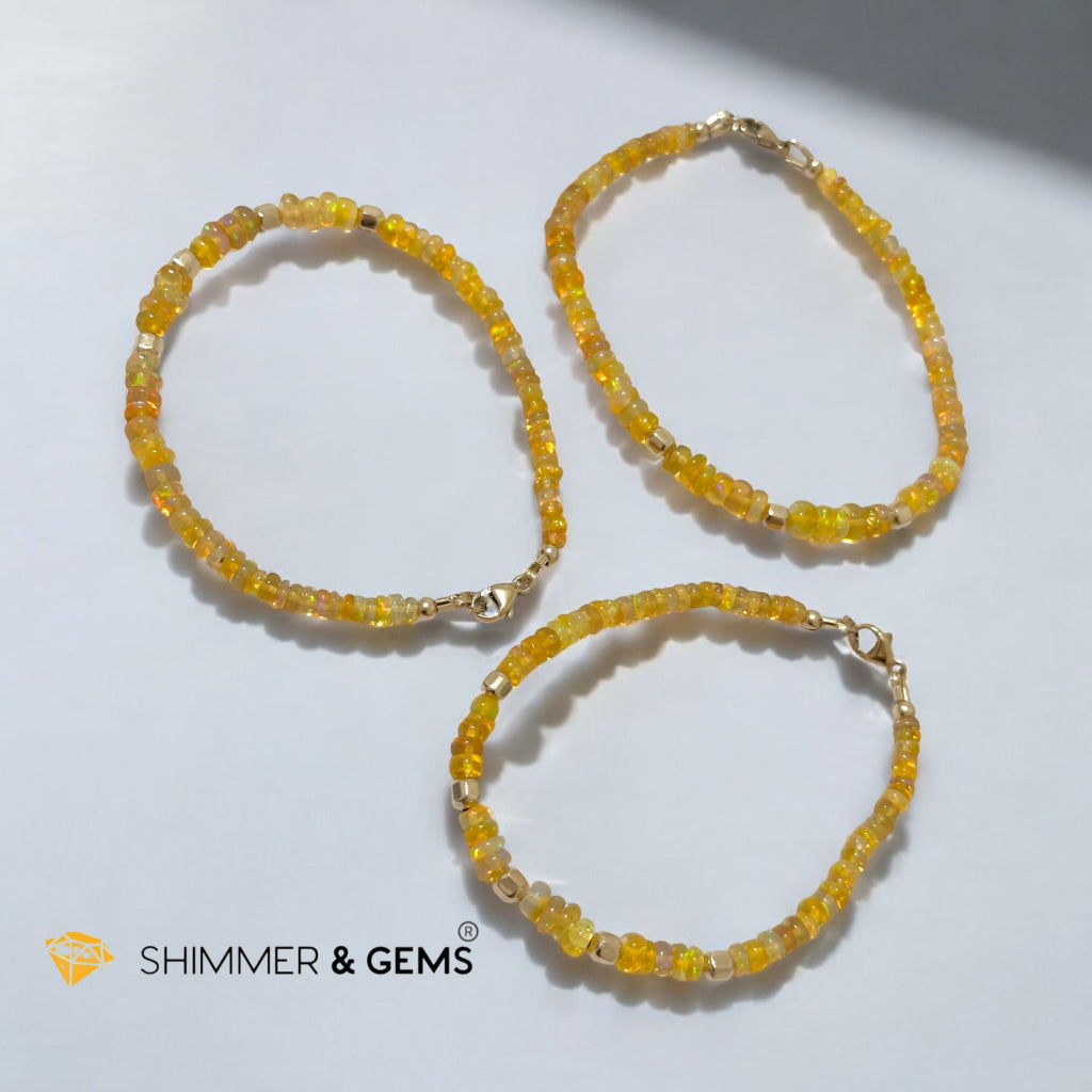 Fire Welo Ethiopian Opal Rondelle 3x5mm Bracelet with 14k Gold-Filled Clasp and Beads (AAA Grade)Premium