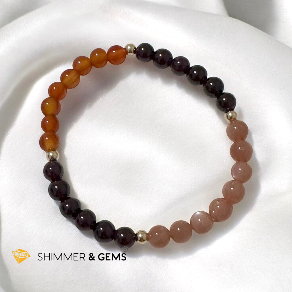 Fire Within Alchemy Bracelet (Energy Boost) 6mm Sunstone, Garnet, Carnelian with 14k Gold Filled