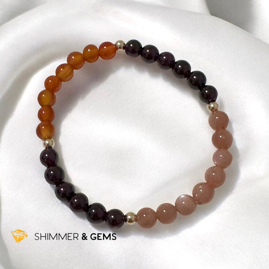 Fire Within Alchemy Bracelet (Energy Boost) 6mm Sunstone, Garnet, Carnelian with 14k Gold Filled
