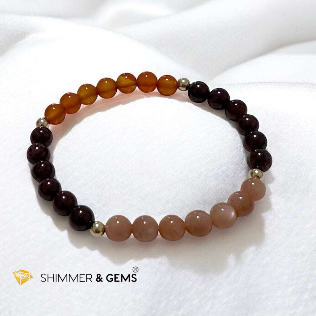 Fire Within Alchemy Bracelet (Energy Boost) 6mm Sunstone, Garnet, Carnelian with 14k Gold Filled