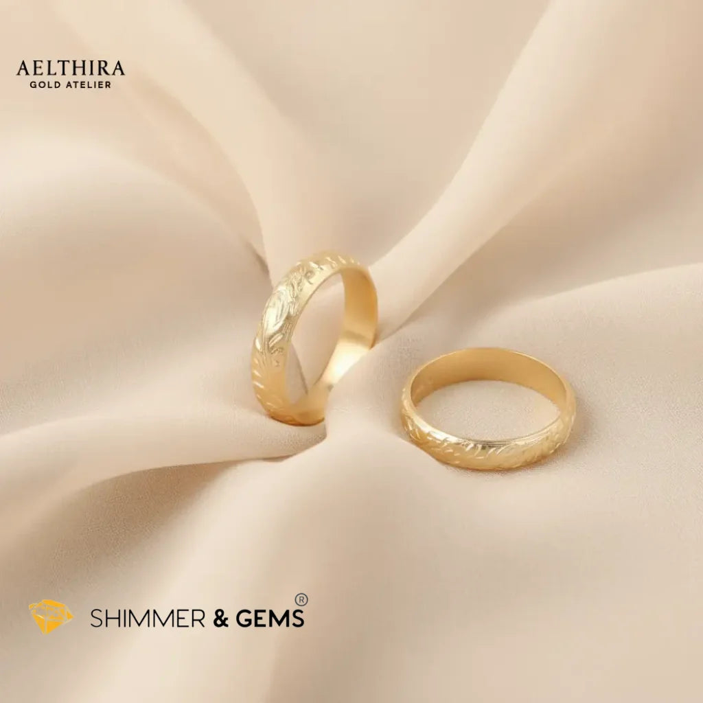 Floral Engraved 14K Gold Filled Ring (4mm Thick Adjustable) Adjustable US 6-8 Ring