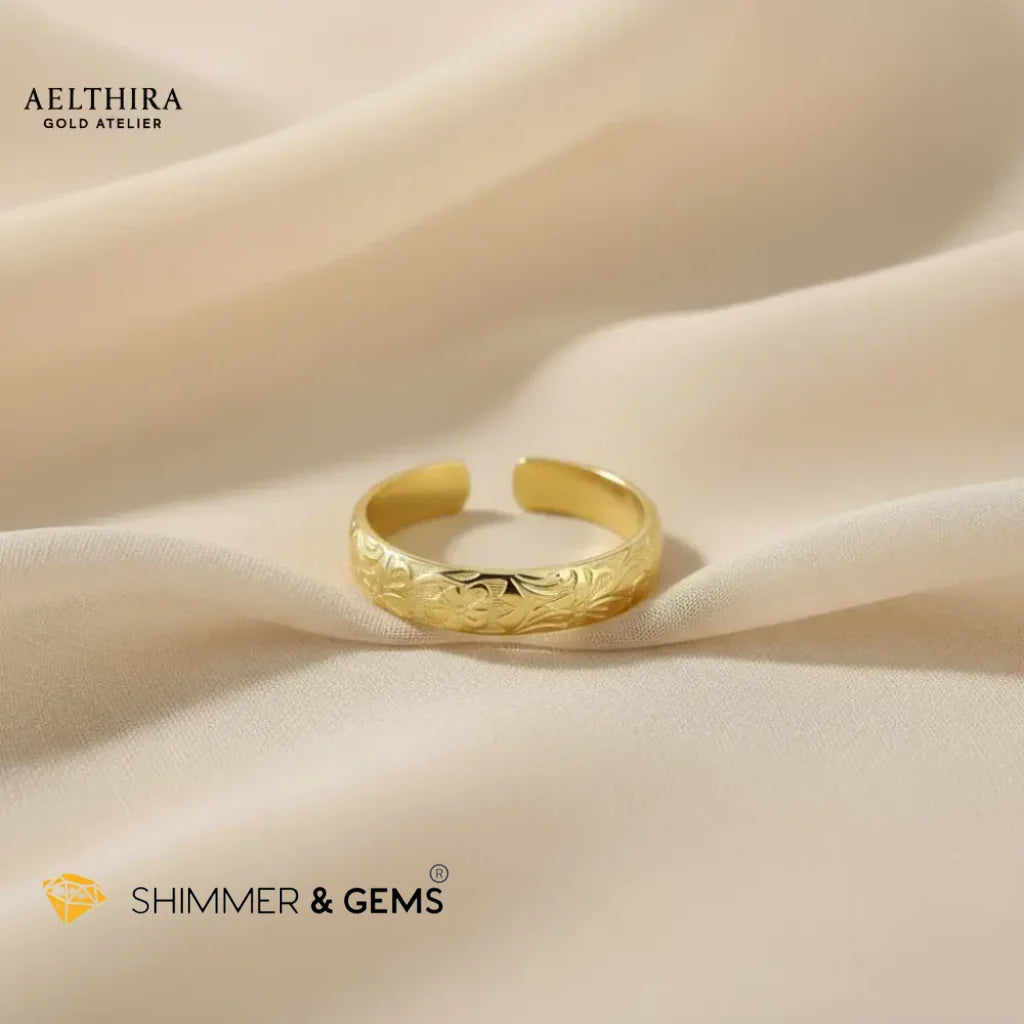 Floral Engraved 14K Gold Filled Ring (4mm Thick Adjustable) Adjustable US 6-8 Ring